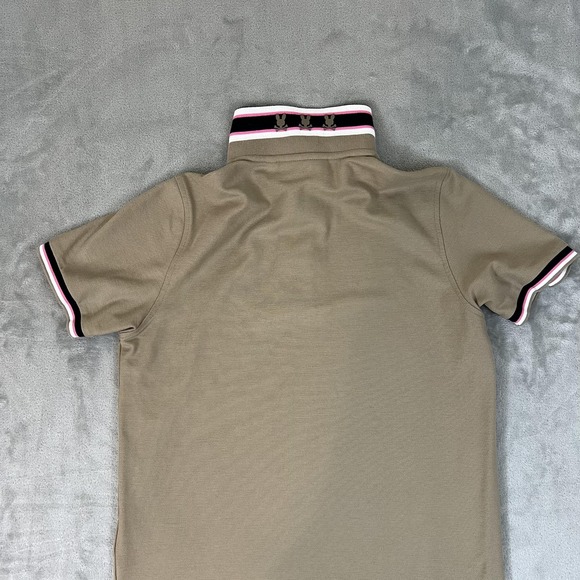 Psycho Bunny Polo Shirt Mens Medium Tan Navy Pima Cotton Skull Logo Golf - Picture 11 of 12